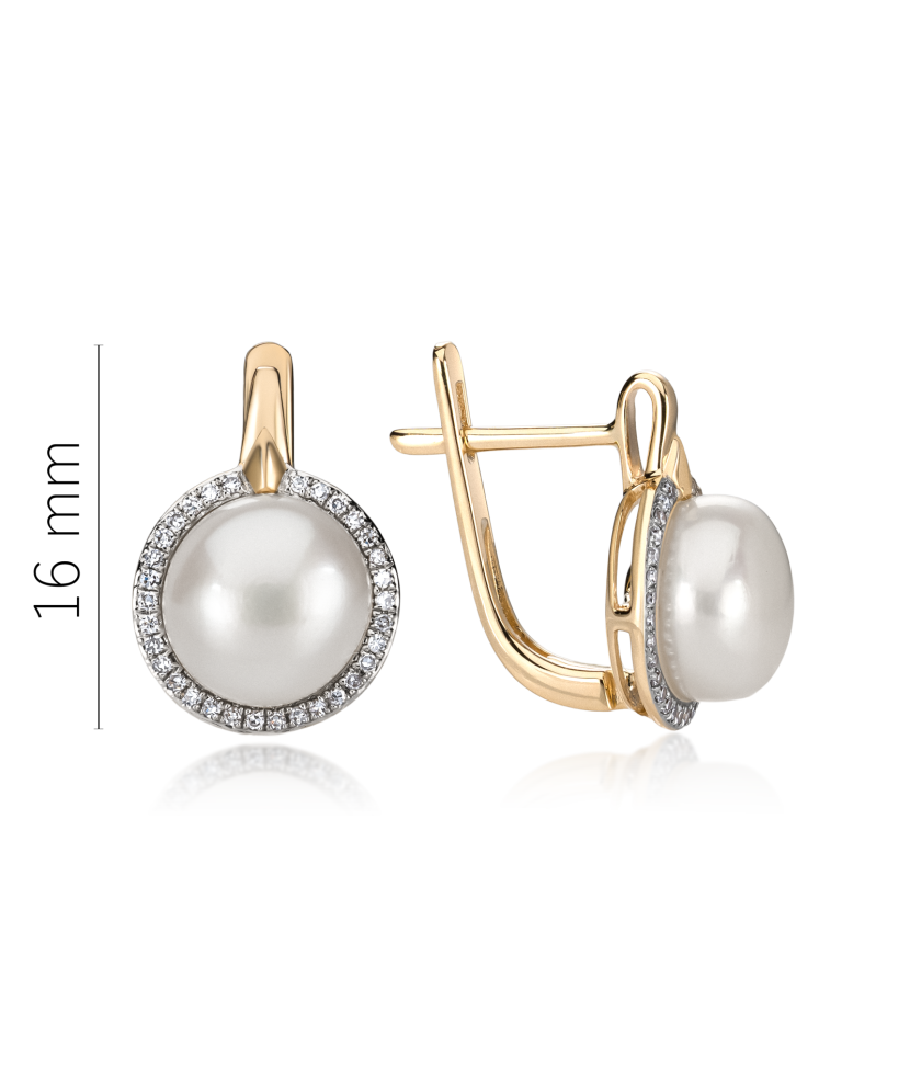Yellow gold earrings with diamonds and pearls