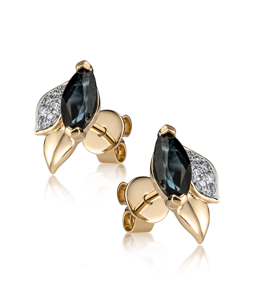 Yellow Gold earrings with diamonds and sapphire