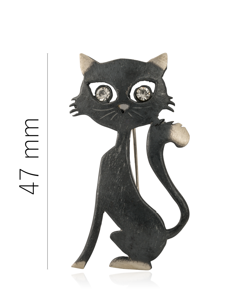 Серебряная брошь с кристаллами "Кошка"