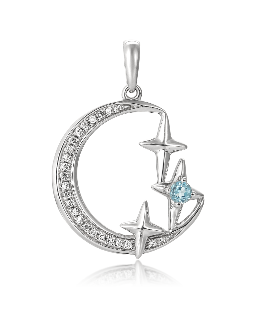 White gold pendant with diamonds and topaz
