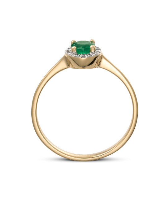 Yellow gold ring with emerald and diamonds