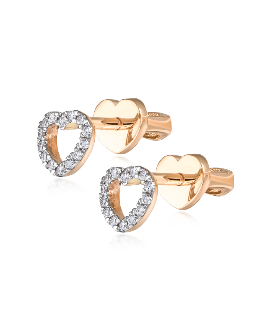 Gold earrings with diamonds "Heart"