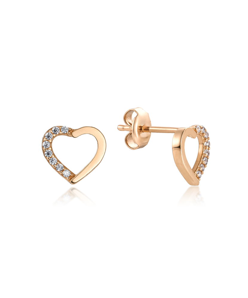 Gold earrings with zircons "hearts"