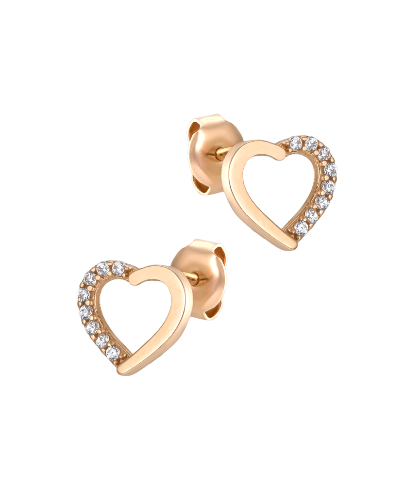 Gold earrings with zircons "hearts"