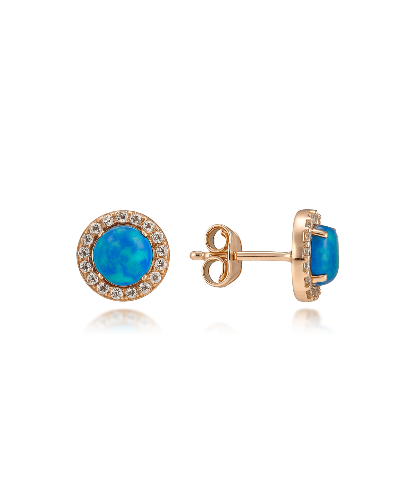 Gold earrings with opal and zircons