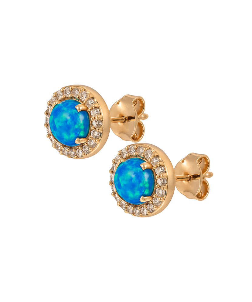 Gold earrings with opal and zircons