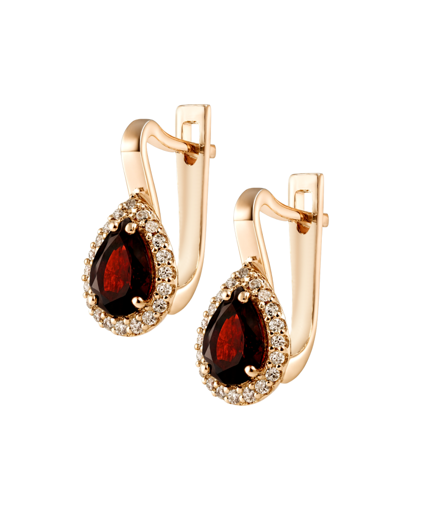 Gold earrings with garnet and zircons