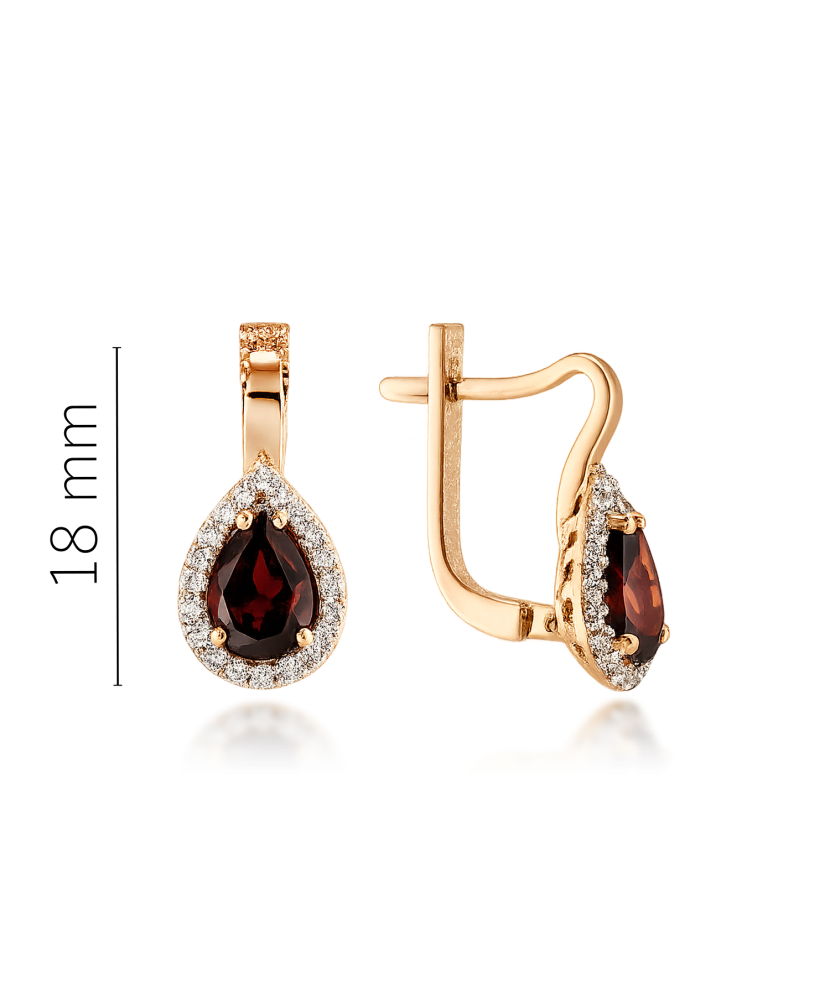 Gold earrings with garnet and zircons