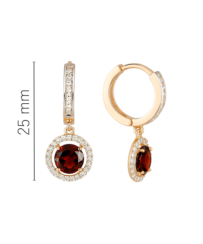 Gold earrings with garnet and zircons