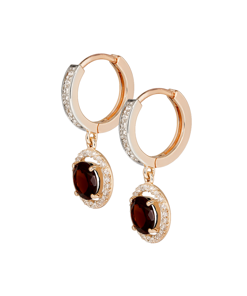 Gold earrings with garnet and zircons