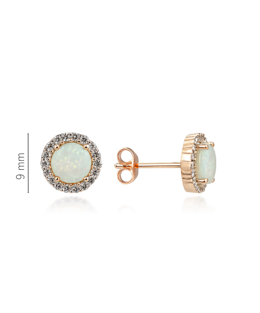 Gold earrings with opal and zircons