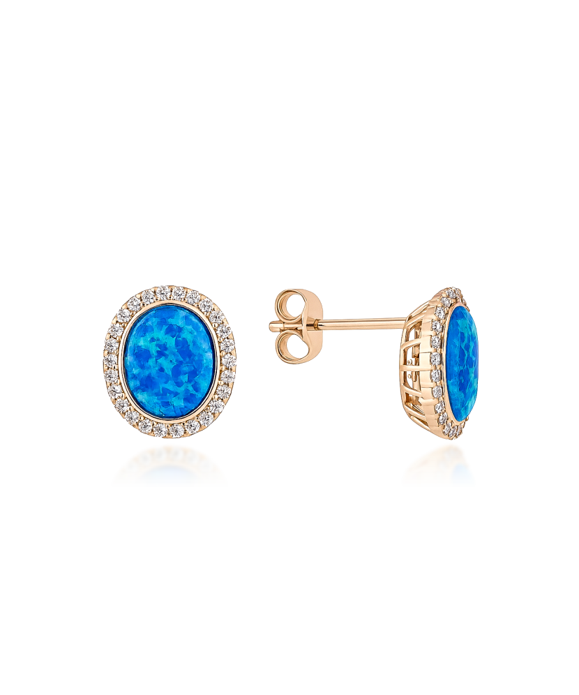 Gold earrings with opal and zircons