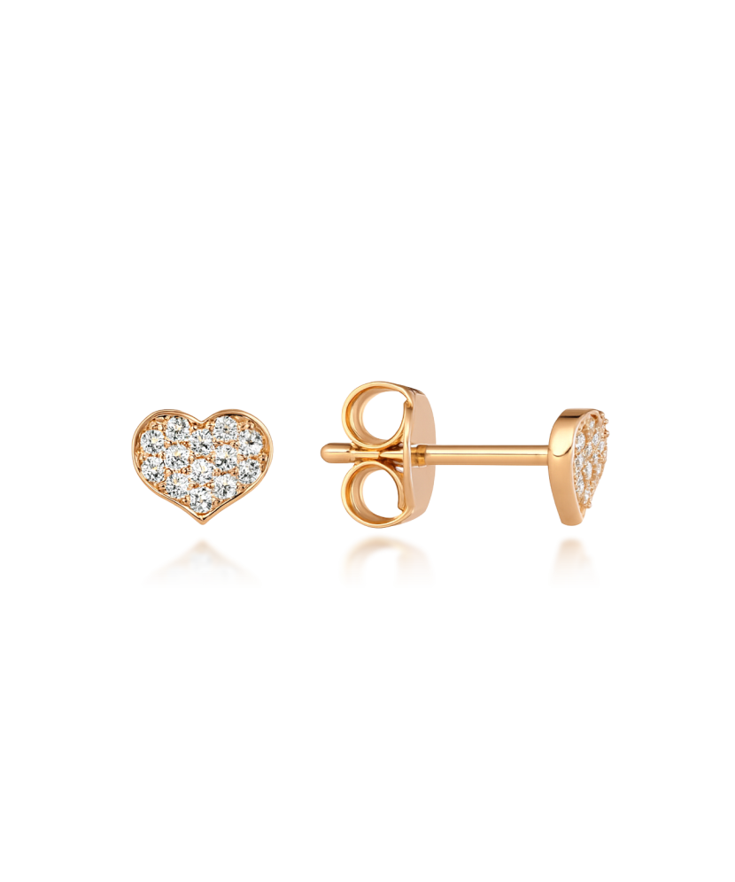 Gold earrings with zircons "hearts"