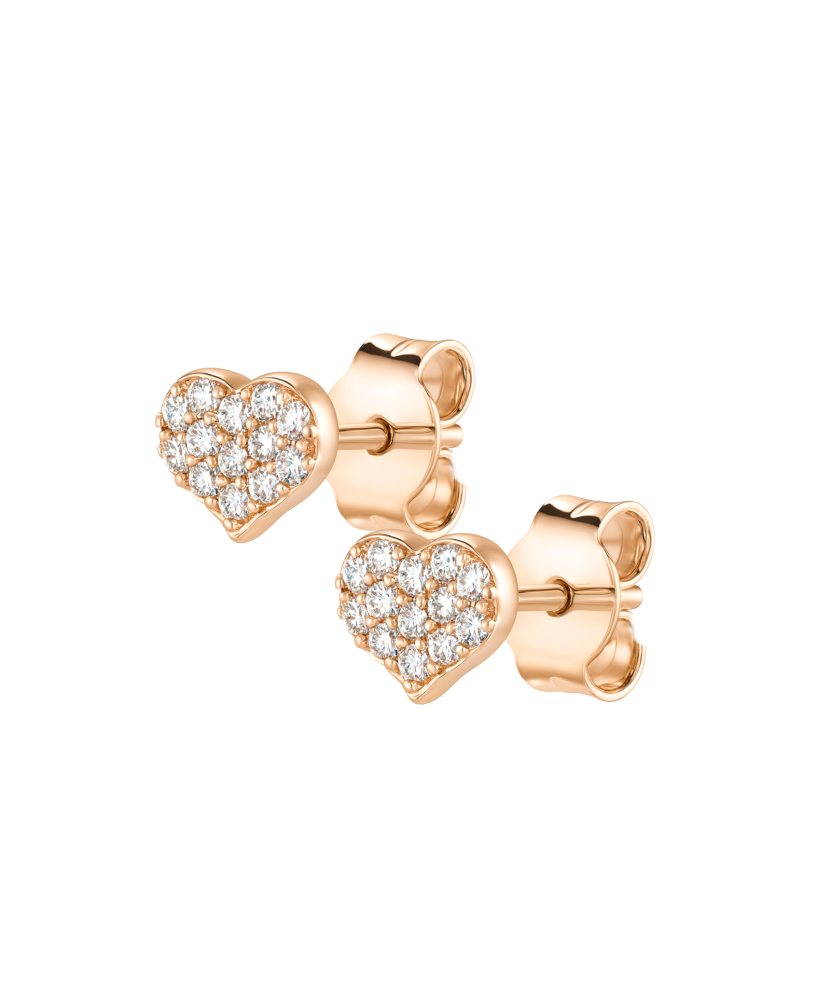 Gold earrings with zircons "hearts"