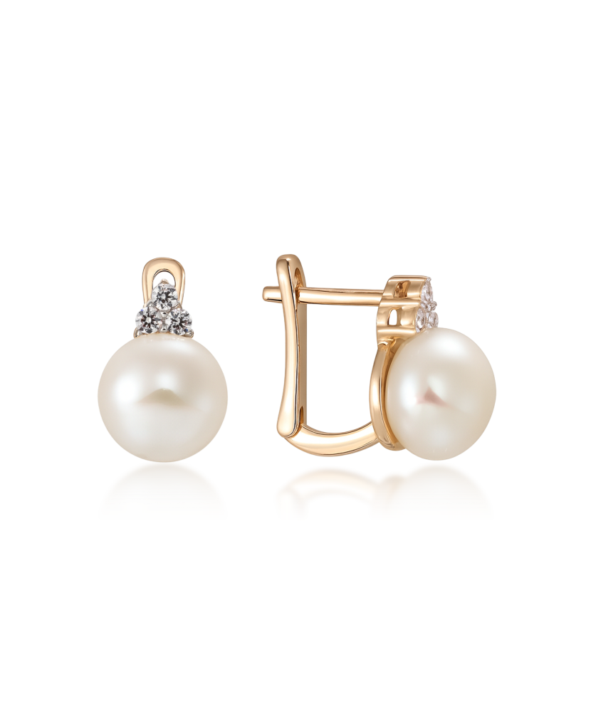 Gold earrings with pearls and zircons