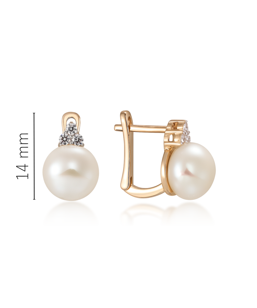 Gold earrings with pearls and zircons