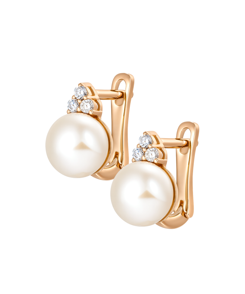 Gold earrings with pearls and zircons