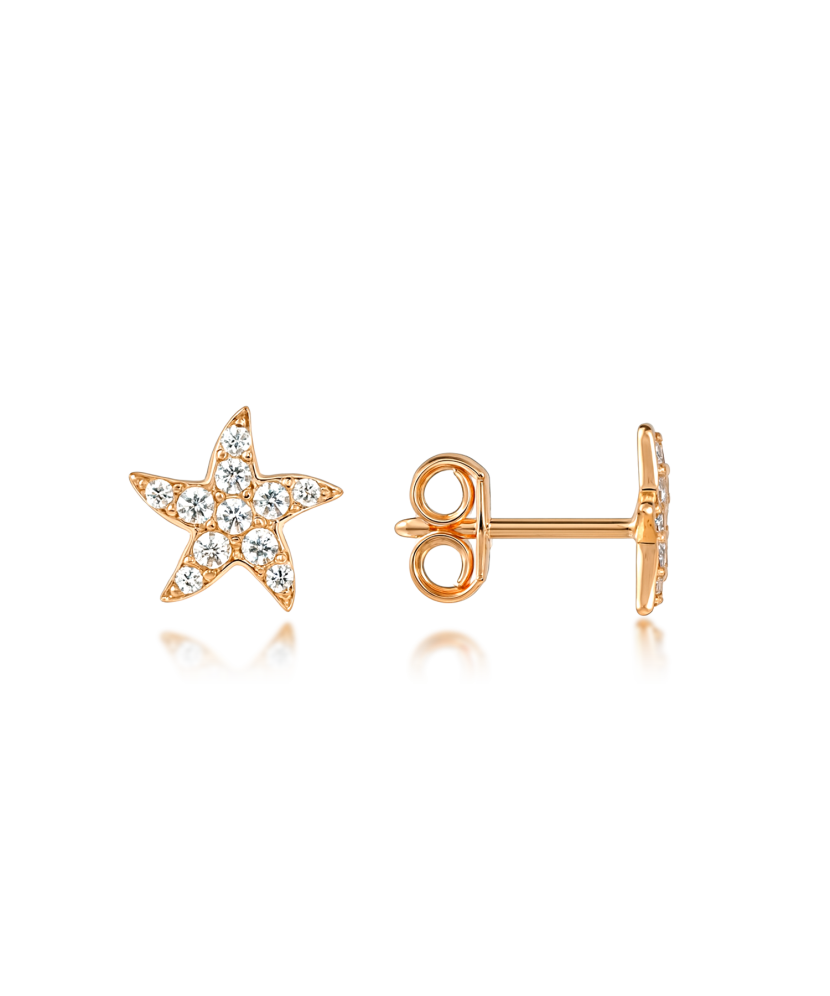 Gold earrings with zircons "star"