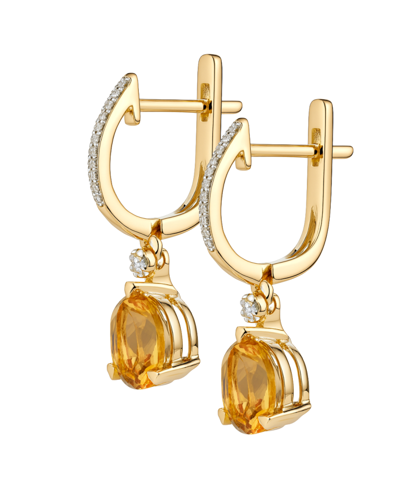 Yellow gold earrings with citrine and diamonds