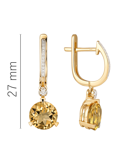 Yellow gold earrings with citrine and diamonds