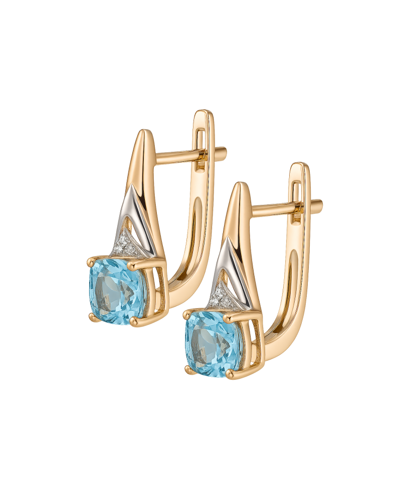 Gold earrings with topazes and diamonds