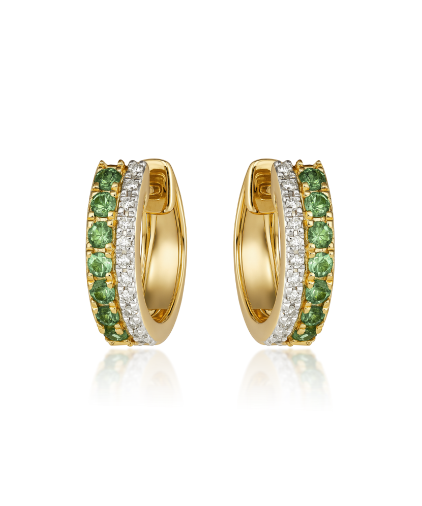 Yellow gold earrings with emeralds and diamonds Yellow gold earrings with emeralds and diamonds