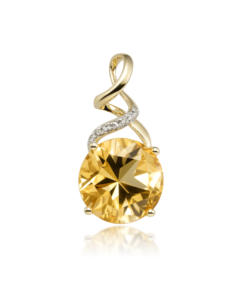 Yellow gold pendant with citrine and diamonds