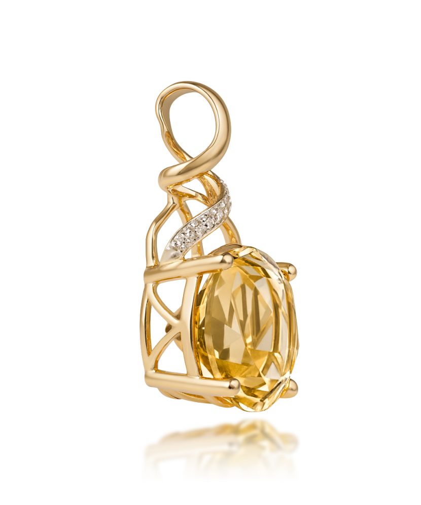 Yellow gold pendant with citrine and diamonds