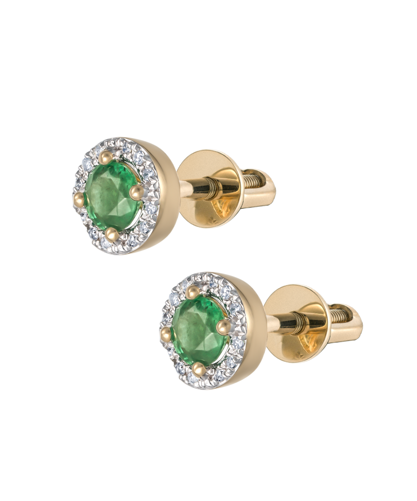 Yellow gold earrings with emeralds and diamonds