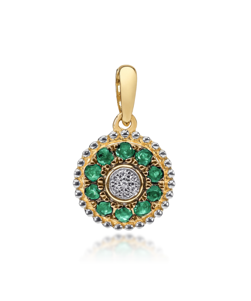 Yellow gold pendant with emeralds and diamonds