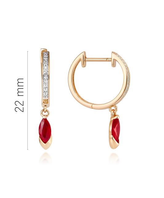 Gold earrings with rubies and diamonds