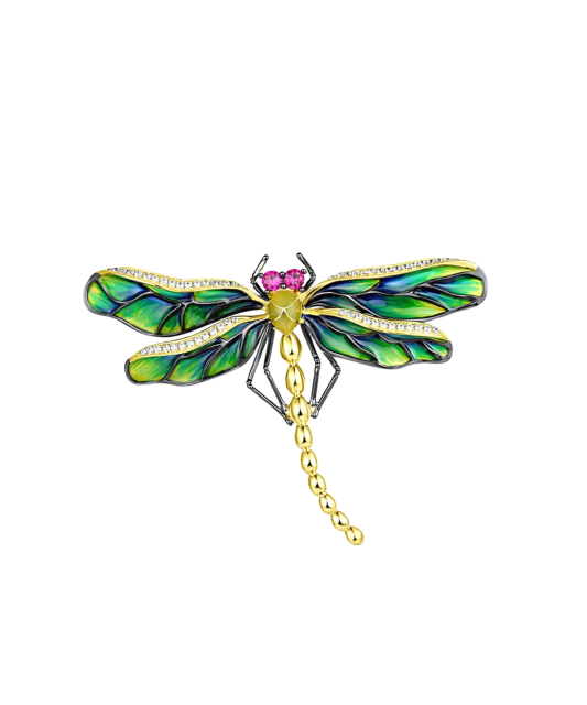 Gold-plated Silver brooch with nano rubies, enamel and zircons