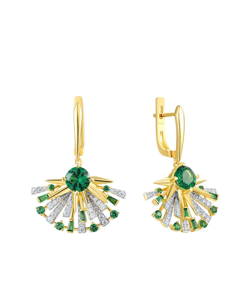 Gilded sterling silver earrings with zircons and spinels