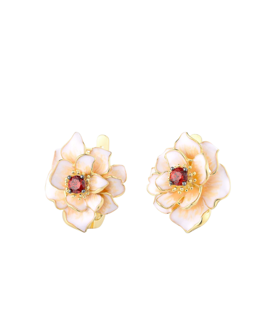 Gilded sterling silver earrings with zircons and enemal