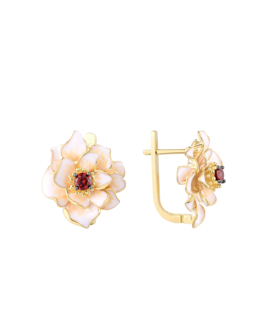 Gilded sterling silver earrings with zircons and enemal