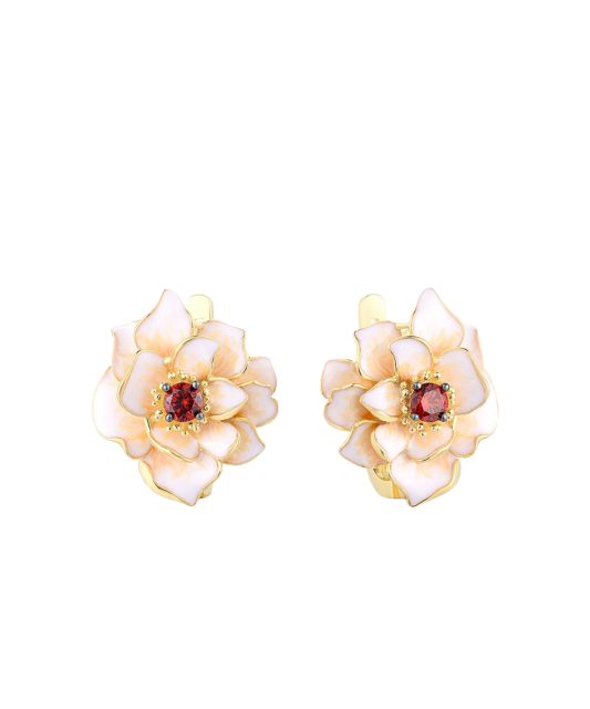 Gilded sterling silver earrings with zircons and enemal