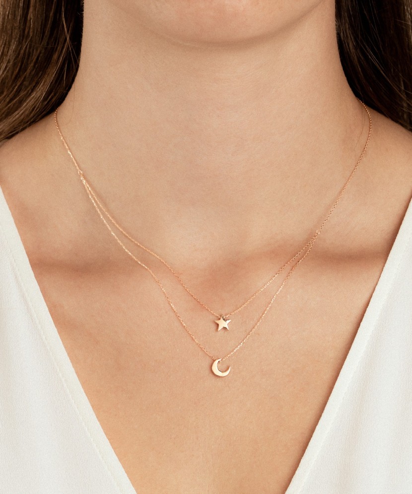 Dviguba auksinė grandinėlė su pakabukais "Žvaigždė ir mėnulis"  - G... Dviguba auksinė grandinėlė su pakabukais "Žvaigždė ir mėnulis"  - G...