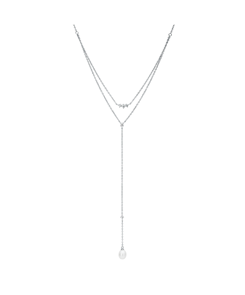 Sterling silver chain with pearl pendant and zircons