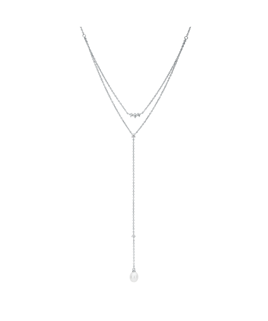 Серебряная цепочка с жемчужной подвеской и цирконами