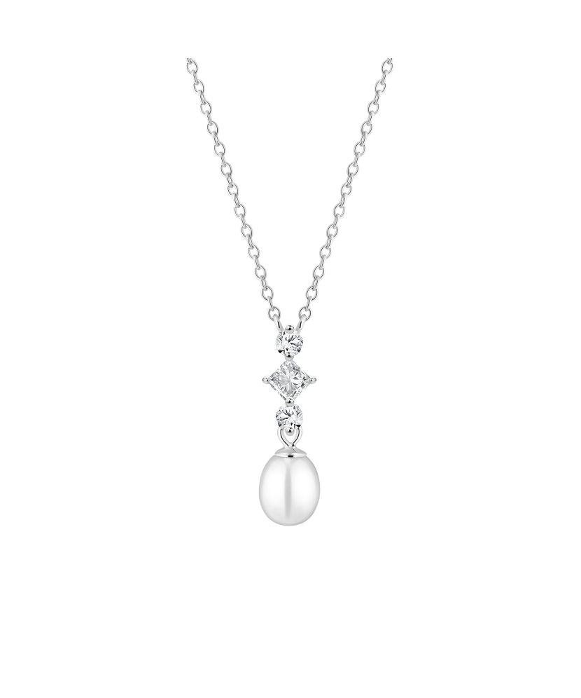 Sterling silver chain with pearl pendant and zircons