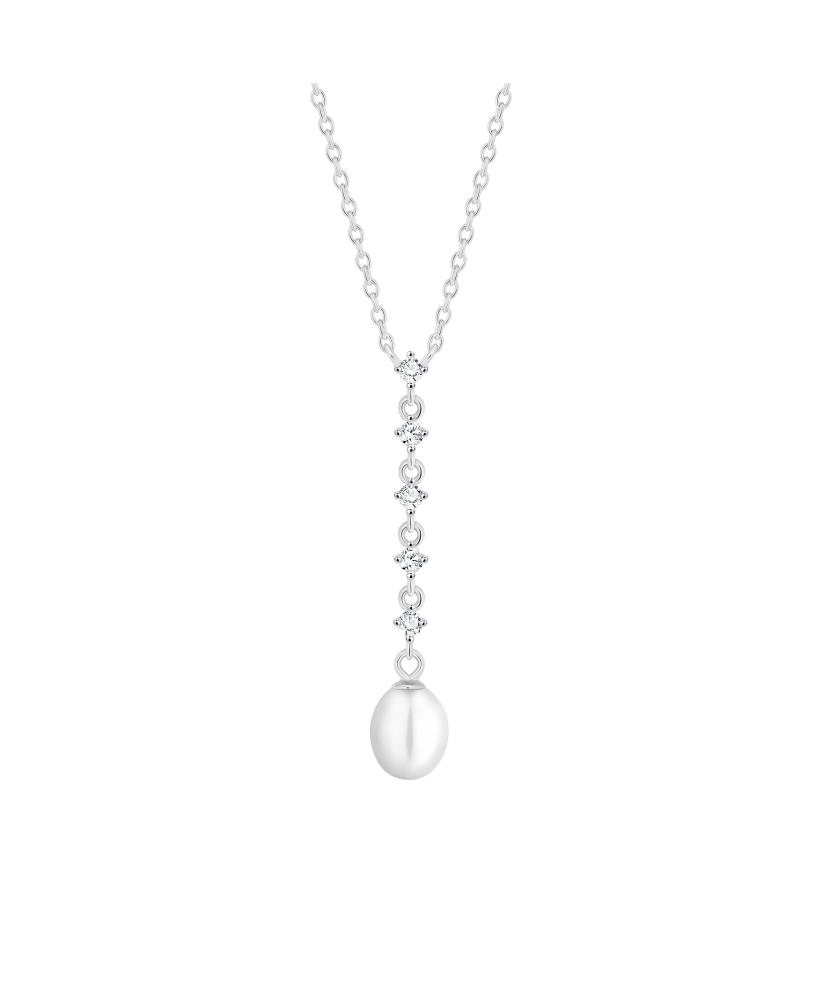 Sterling silver chain with pearl pendant and zircons