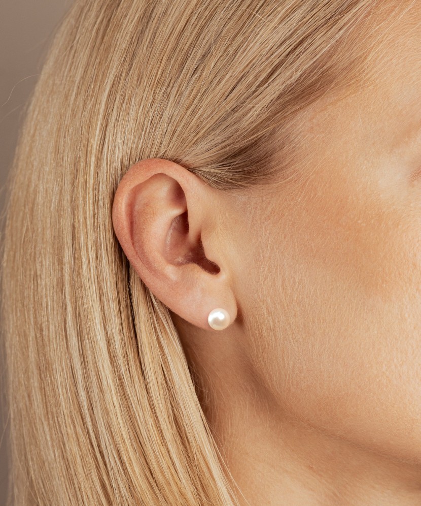 Yellow gold earrings with pearl 8mm