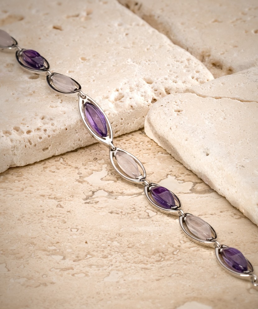 Sterling Silver bracelet with amethysts and rose quartz