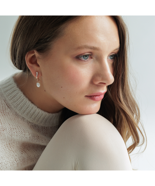 Gilded sterling silver earrings with pearls and zircons