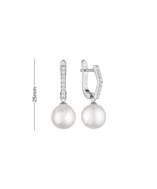 Серьги из серебра с жемчугом и цирконами