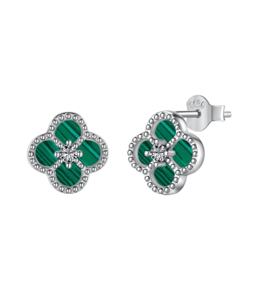 Gold-plated sterling silver earrings with malachite and zircons