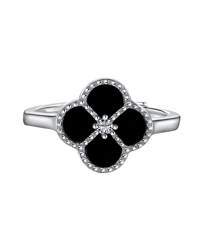 Sterling silver ring with onyx and zircons