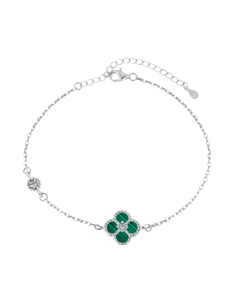 Silver bracelet with zircons and malachite