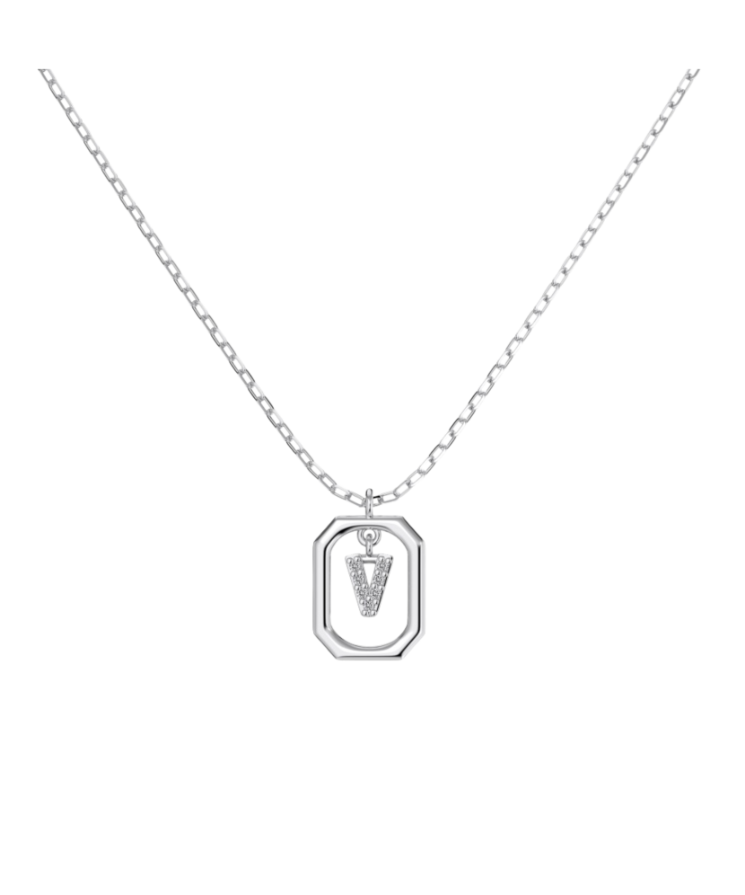 Sterling Silver chain with zircon pendant "Letter V"
