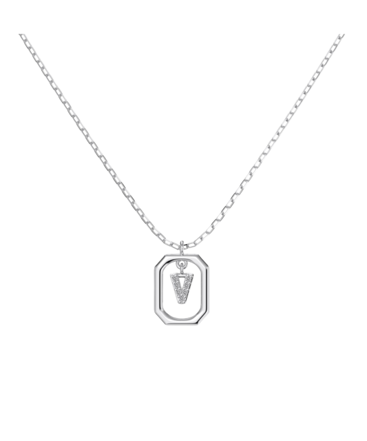 Серебряная цепочка с подвеской из циркона «Буква V»
